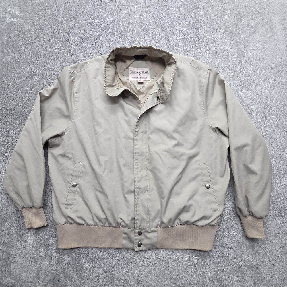 Field & Stream Jacket Mens Big 2X Beige Bomber Hooded Lined Full Zip Pockets